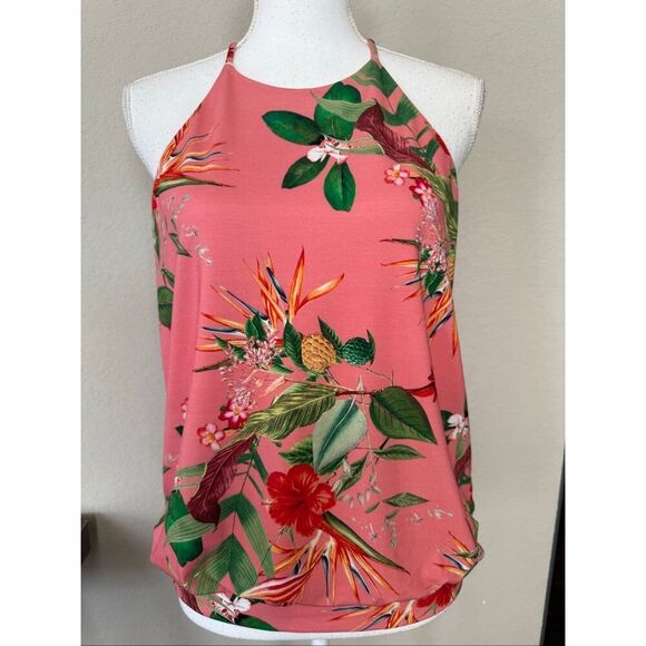 NWT Express Coral Floral Tropical Halter Top Medium - Picture 1 of 7